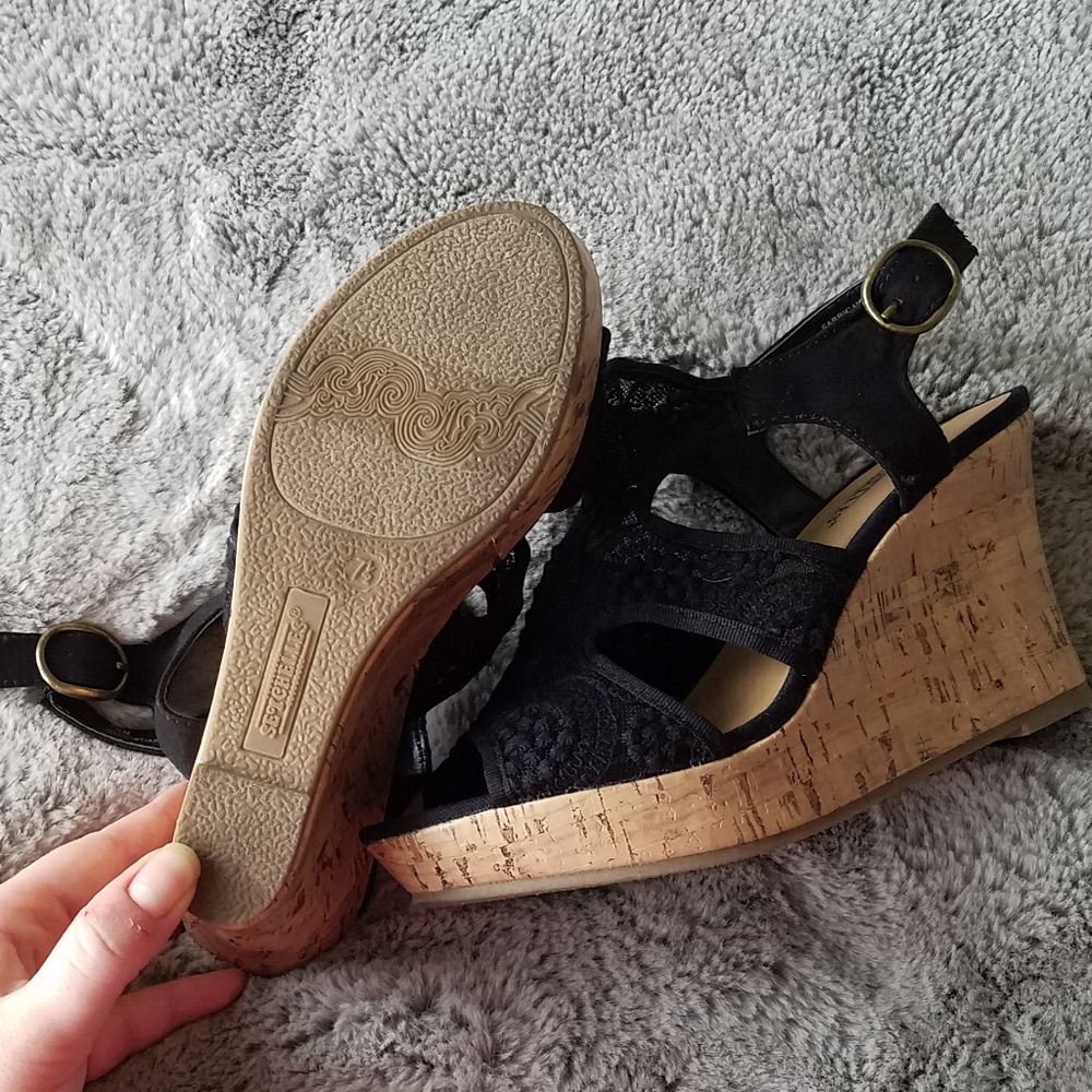 Seychelles Anthropologie Black Lace Wedges - Picture 5 of 7
